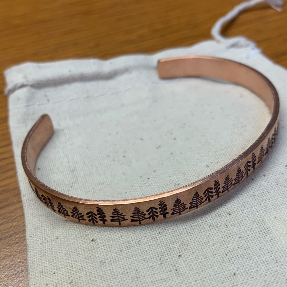 One of a Kind Copper Bracelet Spruce Tree Detail